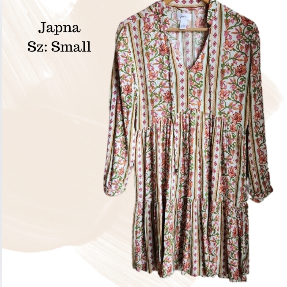 Japna Boho Floral Tiered Midi Dress Size S - 100%‎ Viscose India Print LS